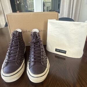 John Varvatos Men's Vulc Multi Stud Mid Top Sneaker, Port, M 7.5 / W9 Retro Punk